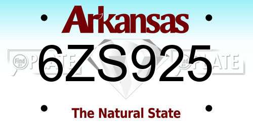 6ZS925 Arkansas License Plate