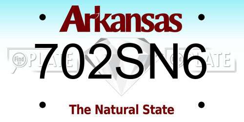 702SN6 Arkansas License Plate