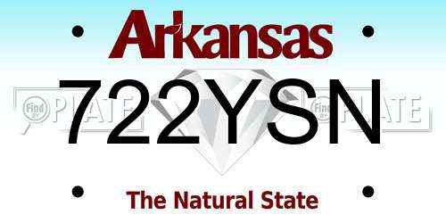 722YSN Arkansas License Plate
