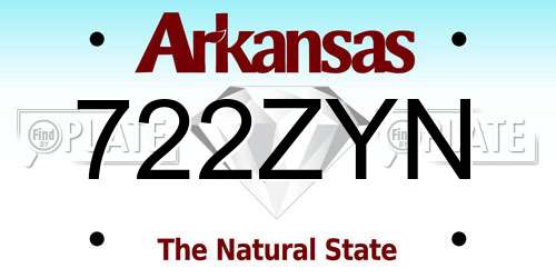 722ZYN Arkansas License Plate