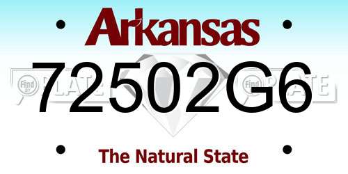 72502G6 Arkansas License Plate