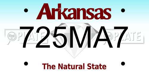 725MA7 Arkansas License Plate