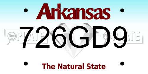 726GD9 Arkansas License Plate