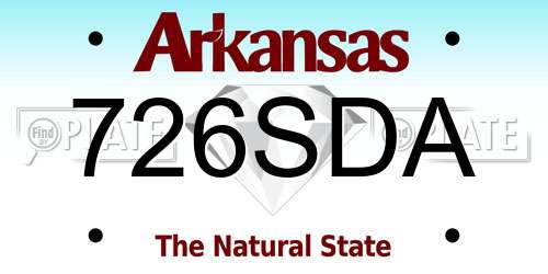 726SDA Arkansas License Plate