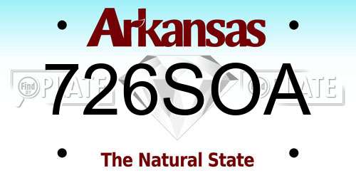 726SOA Arkansas License Plate
