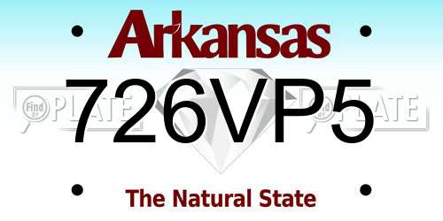 726VP5 Arkansas License Plate