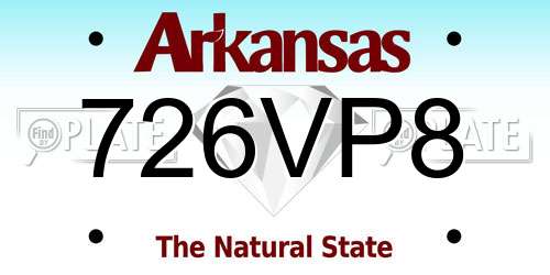 726VP8 Arkansas License Plate