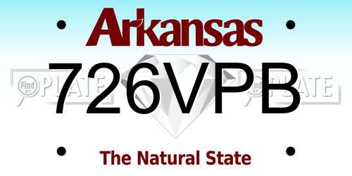 726VPB Arkansas License Plate