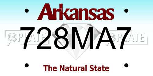 728MA7 Arkansas License Plate