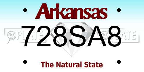 728SA8 Arkansas License Plate