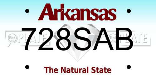 728SAB Arkansas License Plate
