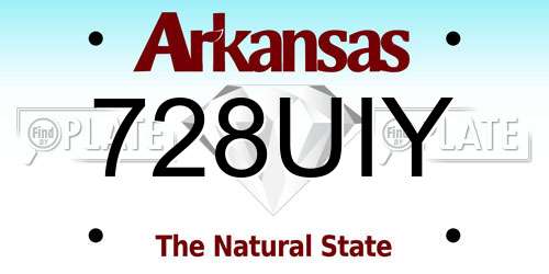 728UIY Arkansas License Plate