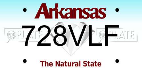 728VLF Arkansas License Plate