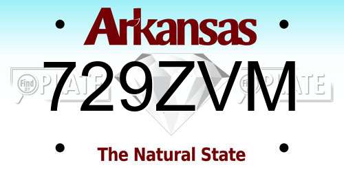 729ZVM Arkansas License Plate
