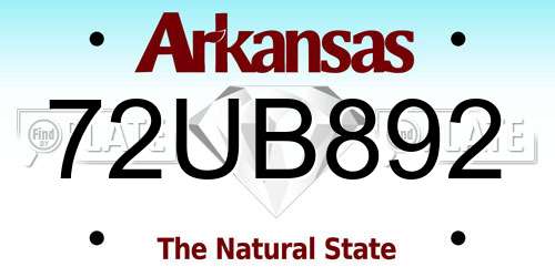 72UB892 Arkansas License Plate