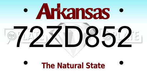 72ZD852 Arkansas License Plate