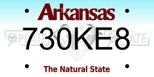 730KE8 Arkansas License Plate