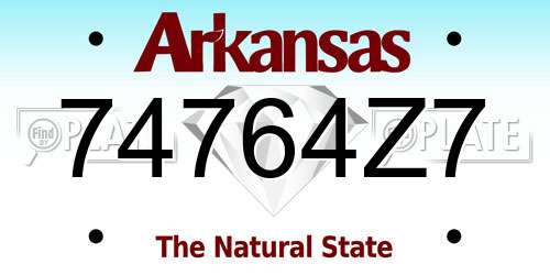 74764Z7 Arkansas License Plate