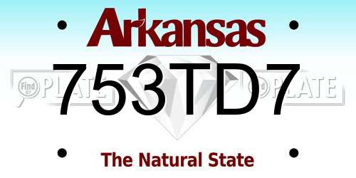 753TD7 Arkansas License Plate