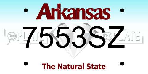 7553SZ Arkansas License Plate
