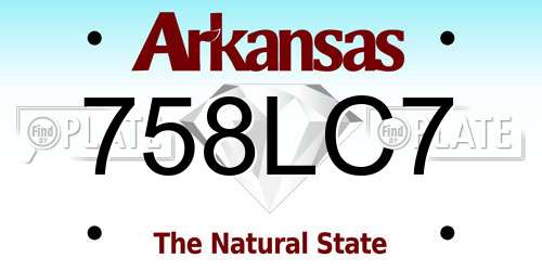 758LC7 Arkansas License Plate