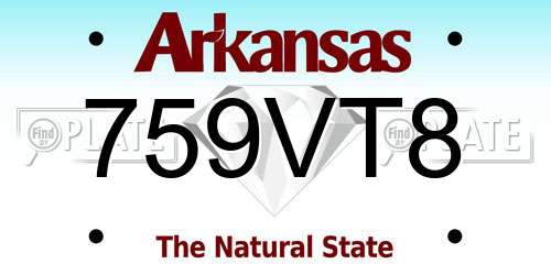 759VT8 Arkansas License Plate
