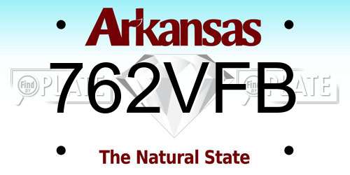 762VFB Arkansas License Plate