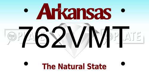 762VMT Arkansas License Plate