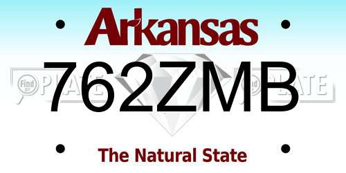 762ZMB Arkansas License Plate