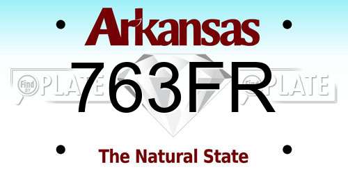763FR Arkansas License Plate