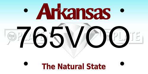 765VOO Arkansas License Plate