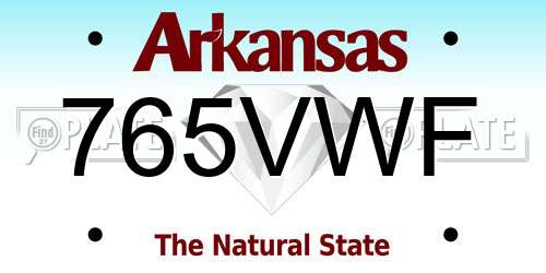 765VWF Arkansas License Plate