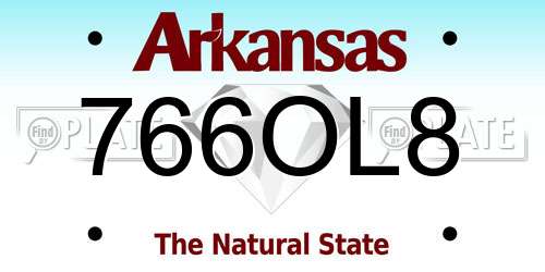 766OL8 Arkansas License Plate