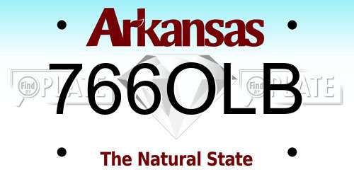 766OLB Arkansas License Plate