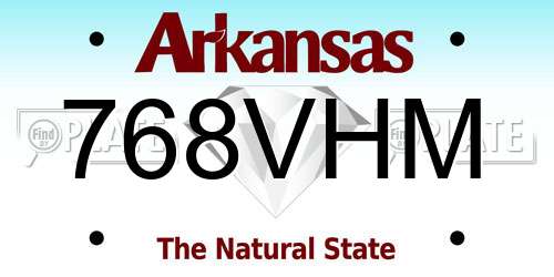 768VHM Arkansas License Plate