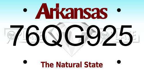 76QG925 Arkansas License Plate