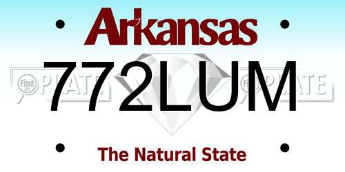 772LUM Arkansas License Plate