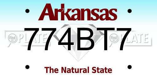 774BT7 Arkansas License Plate