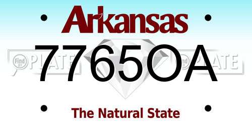 7765OA Arkansas License Plate
