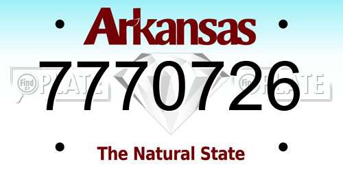 7770726 Arkansas License Plate