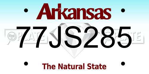 77JS285 Arkansas License Plate