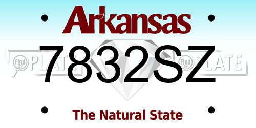 7832SZ Arkansas License Plate