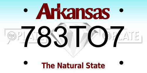 783TO7 Arkansas License Plate