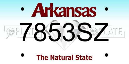 7853SZ Arkansas License Plate