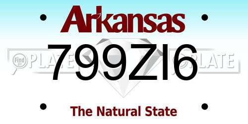 799ZI6 Arkansas License Plate