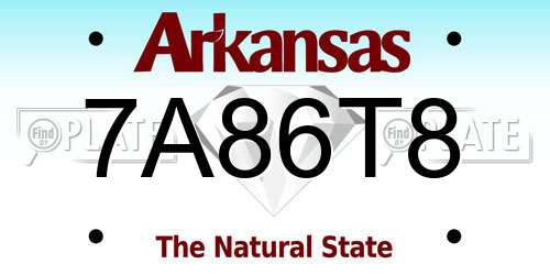 7A86T8 Arkansas License Plate
