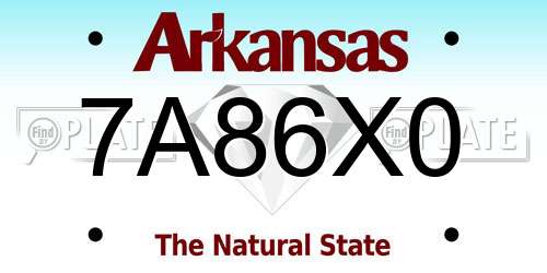 7A86X0 Arkansas License Plate