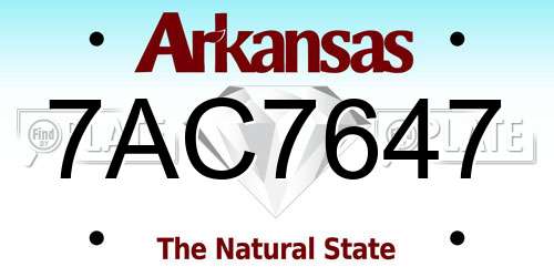 7AC7647 Arkansas License Plate