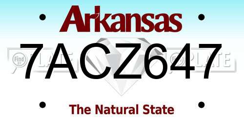 7ACZ647 Arkansas License Plate