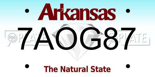 7AOG87 Arkansas License Plate